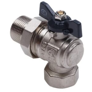 Кран шаровой 3/4" ВH/НР (бабочка) угловой со сгоном никеллированный AQUALINK